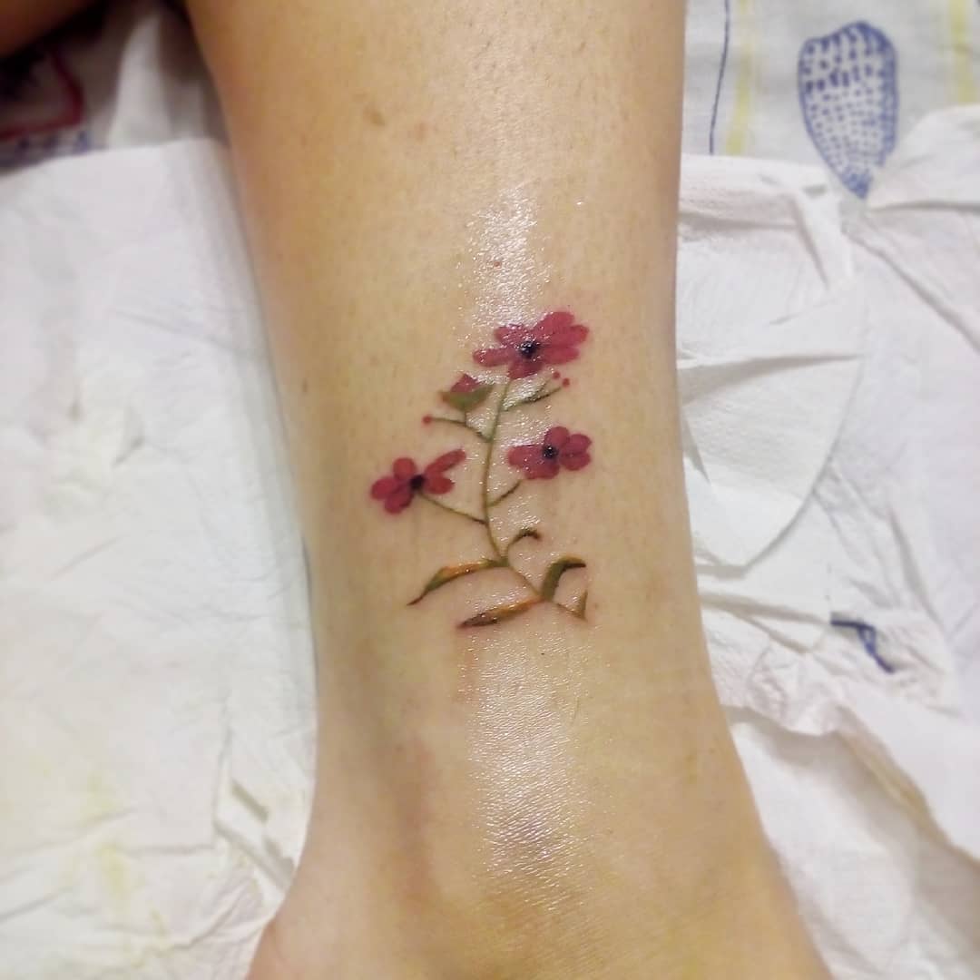 庞小姐脚踝小花小清新纹身图案