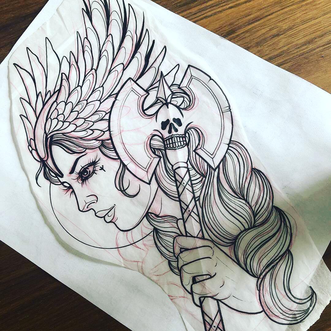 oldschool美女纹身手稿