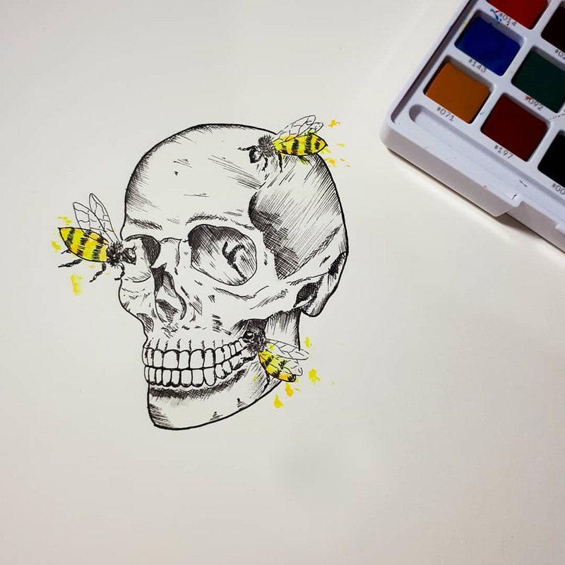 骷髅蜜蜂纹身手稿