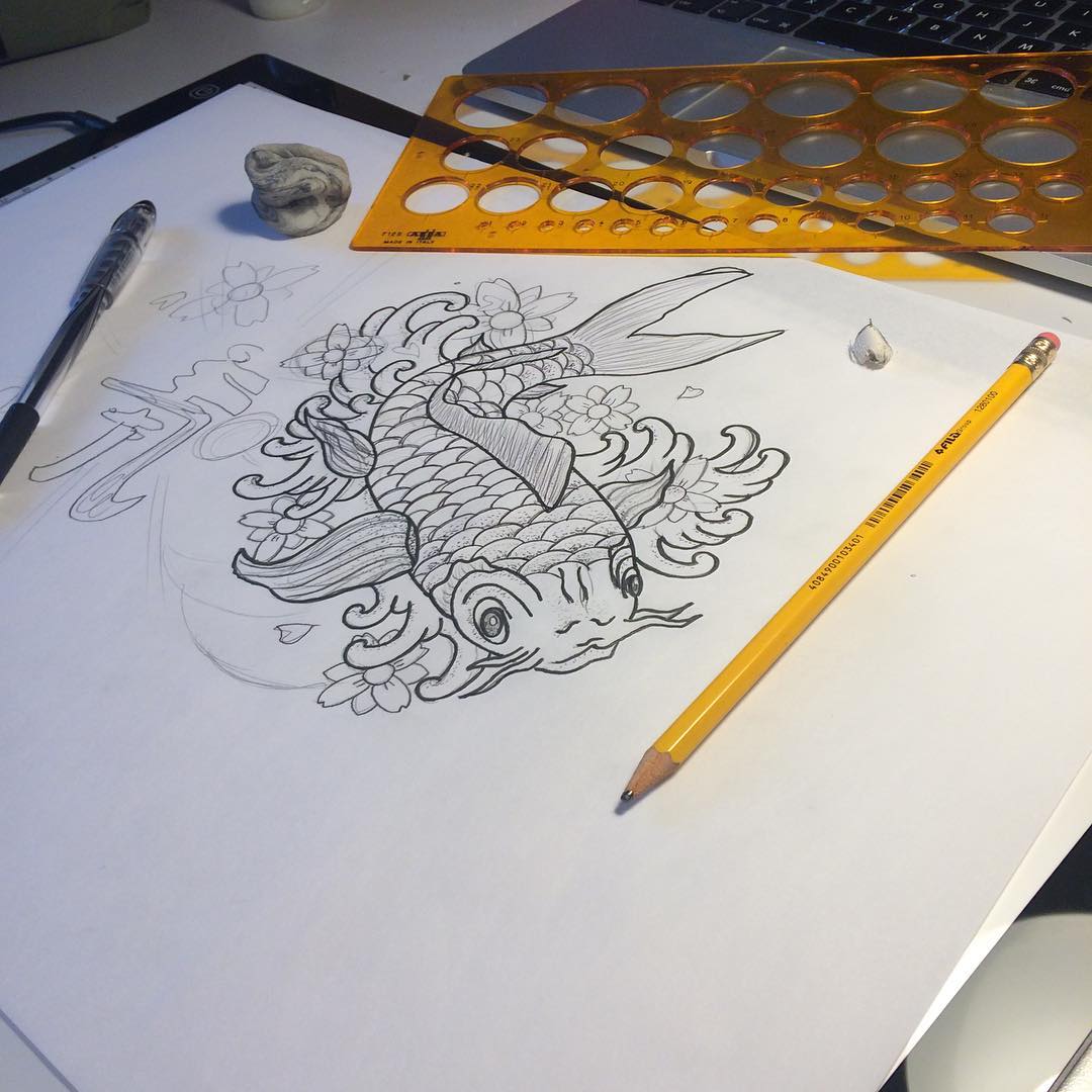 鲤鱼纹身手稿